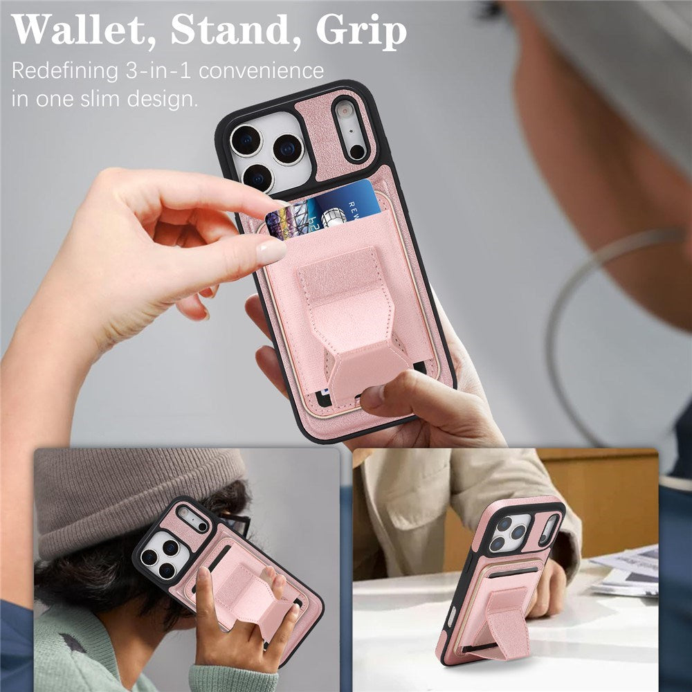 iPhone 17 Pro EIDERWOOD Konstläder Bakside Skal m. Korthållare & Stativfunktion - MagSafe Kompatibel - Rosa