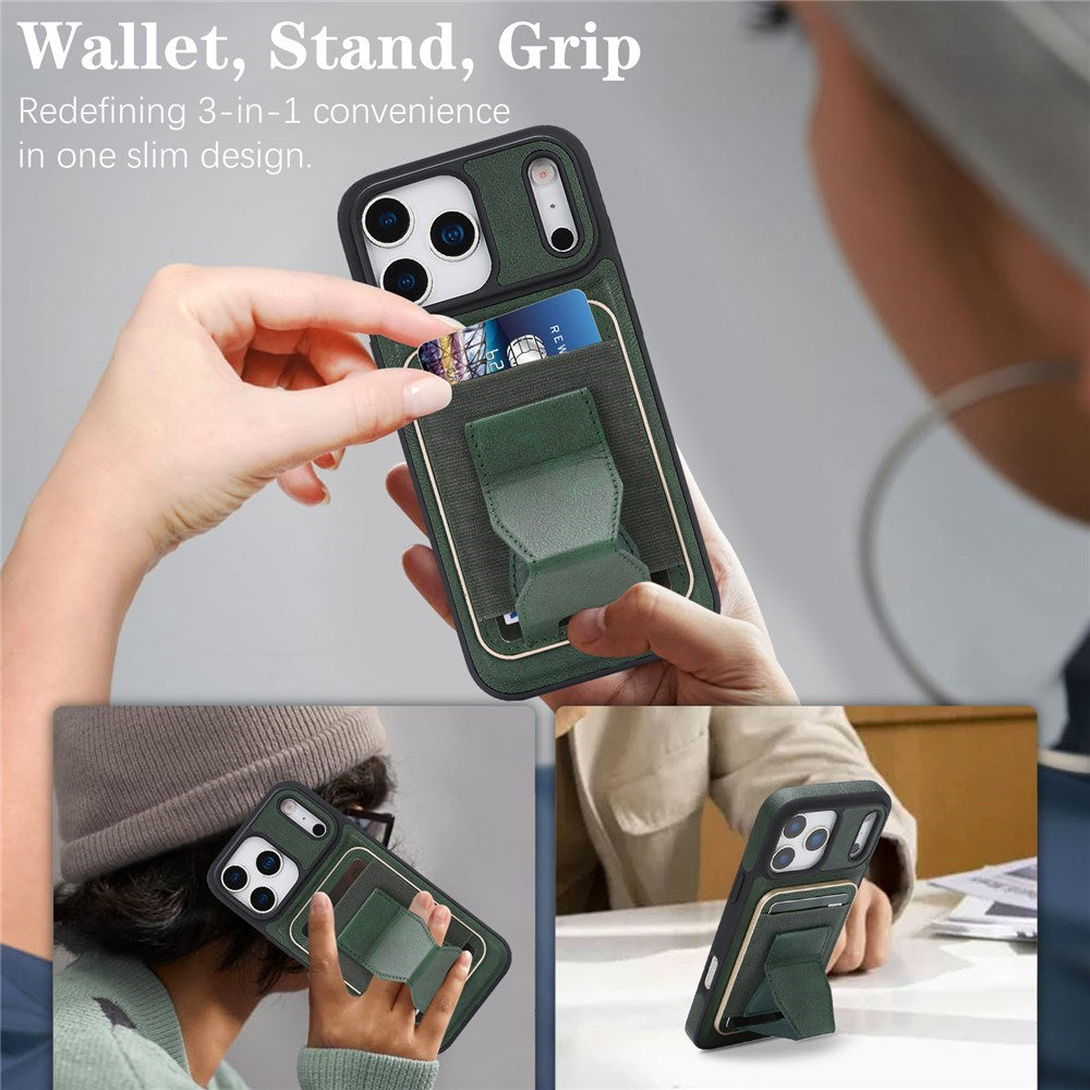 iPhone 17 Pro EIDERWOOD Konstläder Bakside Skal m. Korthållare & Stativfunktion - MagSafe Kompatibel - Grön