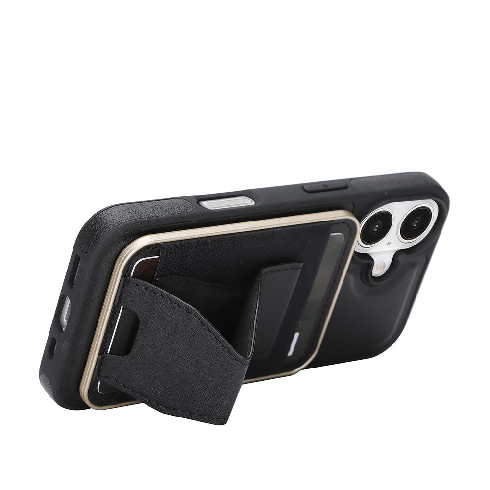 iPhone 17 EIDERWOOD Konstläder Bakside Skal m. Korthållare & Stativfunktion - MagSafe Kompatibel - Svart