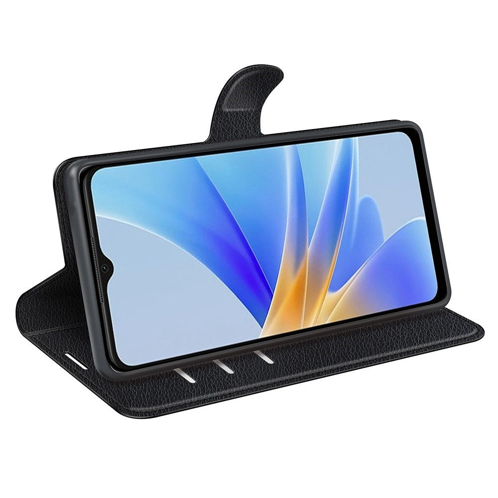 OPPO A17 EIDERWOOD Konstläder Fodral m. Korthållare & Ställfunktion - Svart
