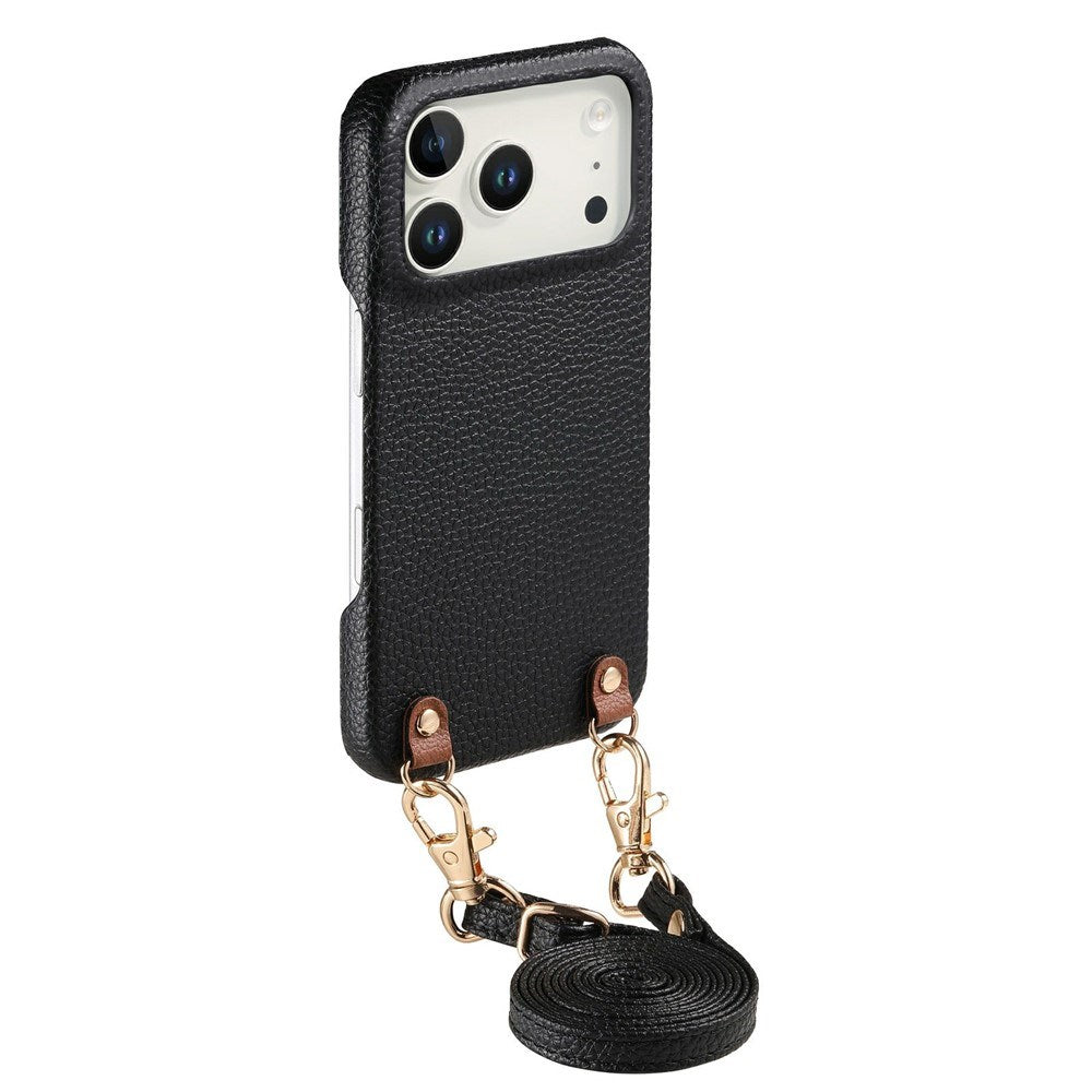 iPhone 17 Pro Max EIDERWOOD Konstläder Bakside Skal m. Rem - Svart