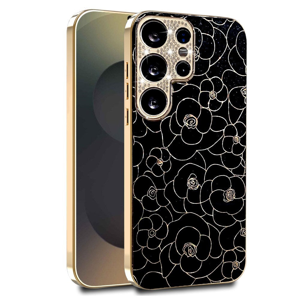Samsung Galaxy S26 Ultra EIDERWOOD Hybrid Plast Skal m. Blommor & Diamant Kamera - Svart