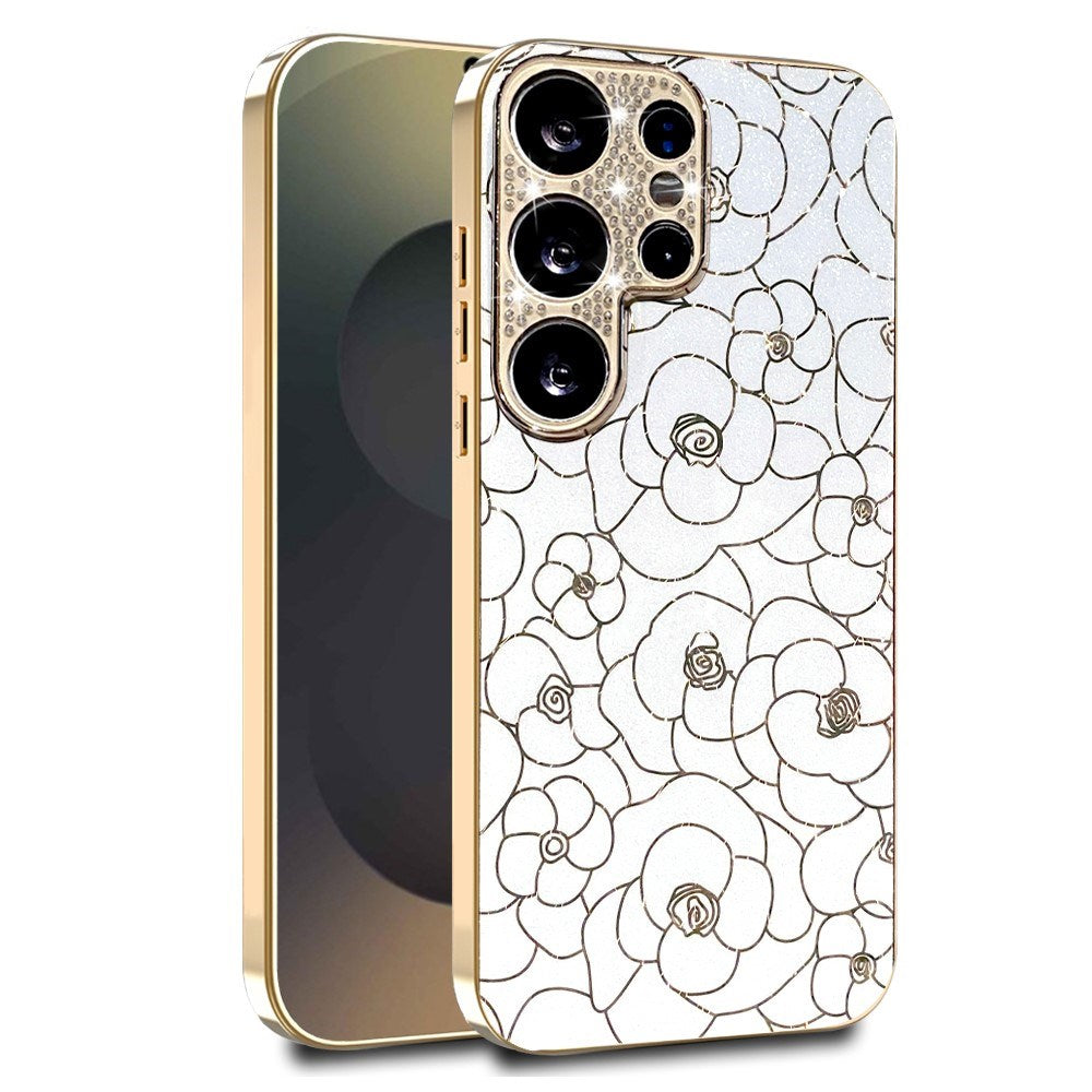 Samsung Galaxy S26 Ultra EIDERWOOD Hybrid Plast Skal m. Blommor & Diamant Kamera - Vit