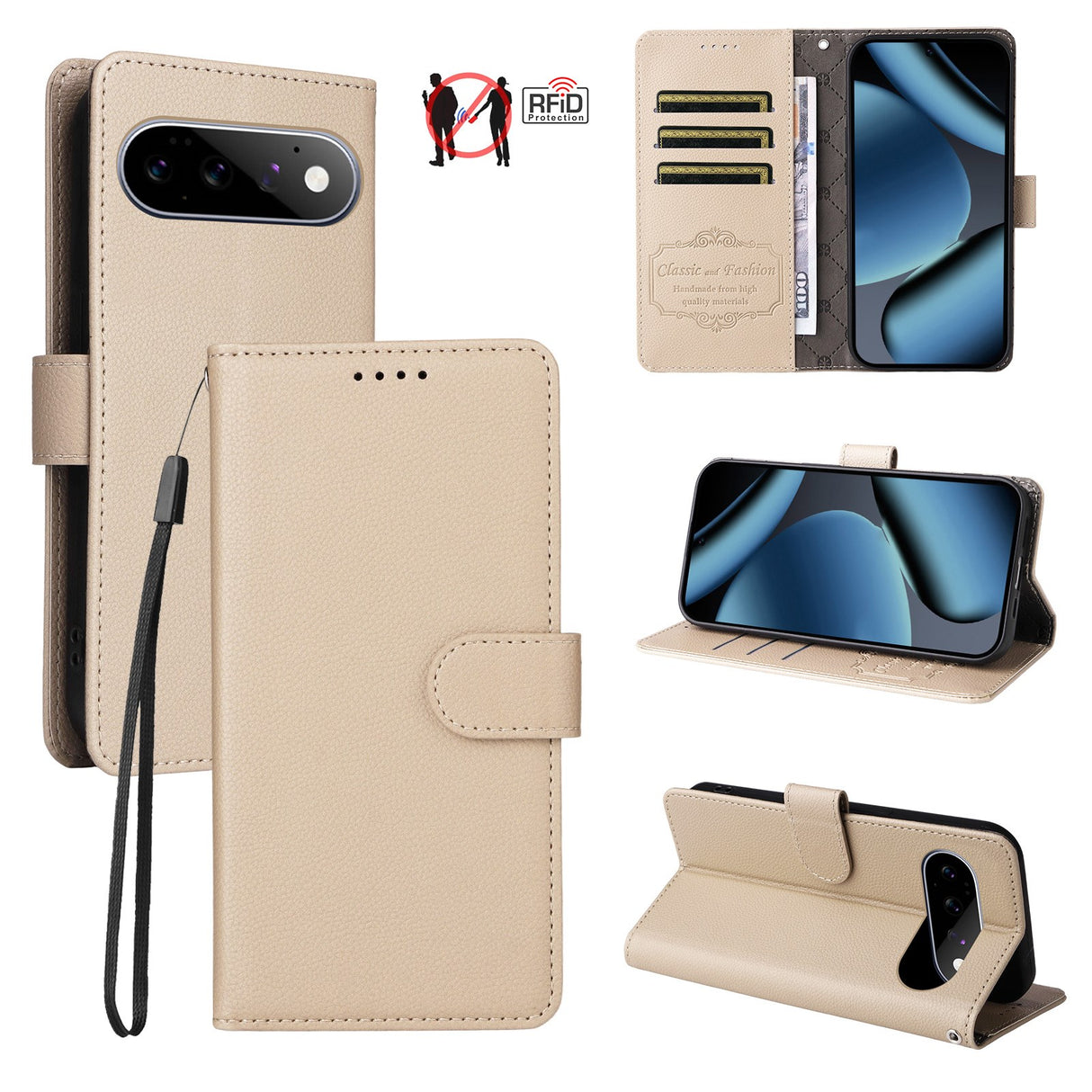 EIDERWOOD Google Pixel 11 / 11 Pro Fodral - Korthållare & Handledsrem - Beige