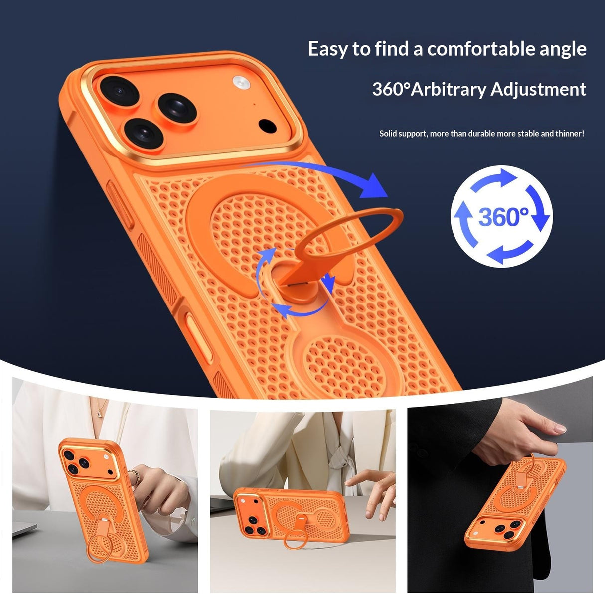 iPhone 17 Pro Max EIDERWOOD Hybridskal med Värmeavledning & 360° Roterande Stativ - MagSafe Kompatibel - Vit