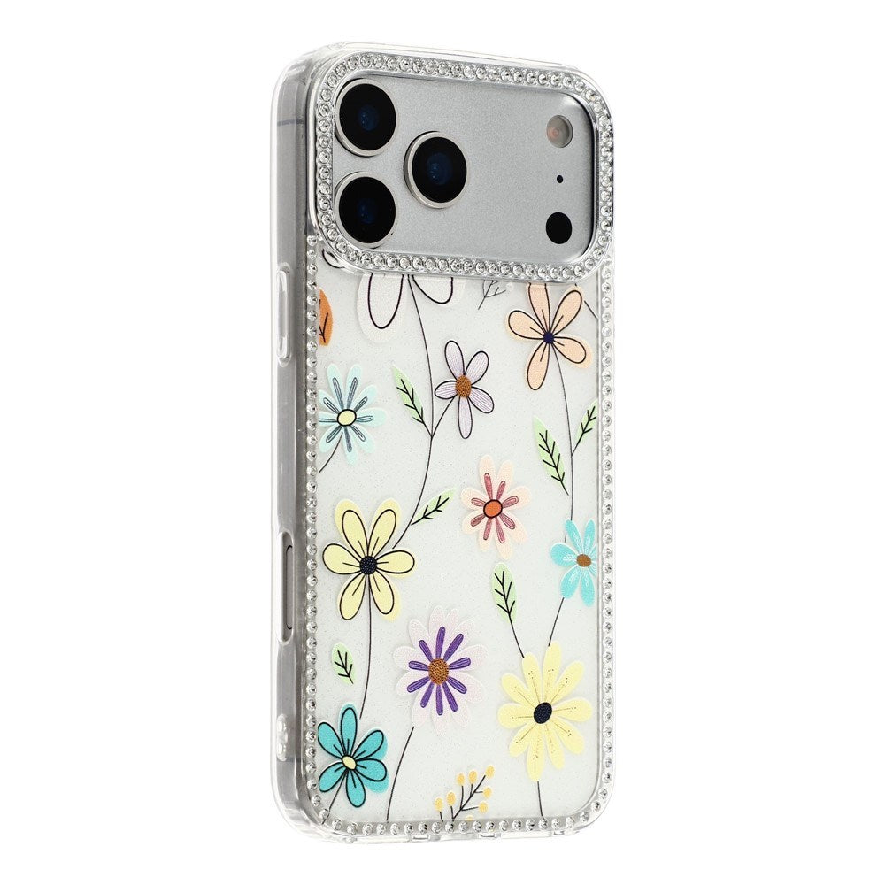 iPhone 17 Pro Max EIDERWOOD Hybridskal med Strass & Blommönster - Vit / Flerfärgade Blommor