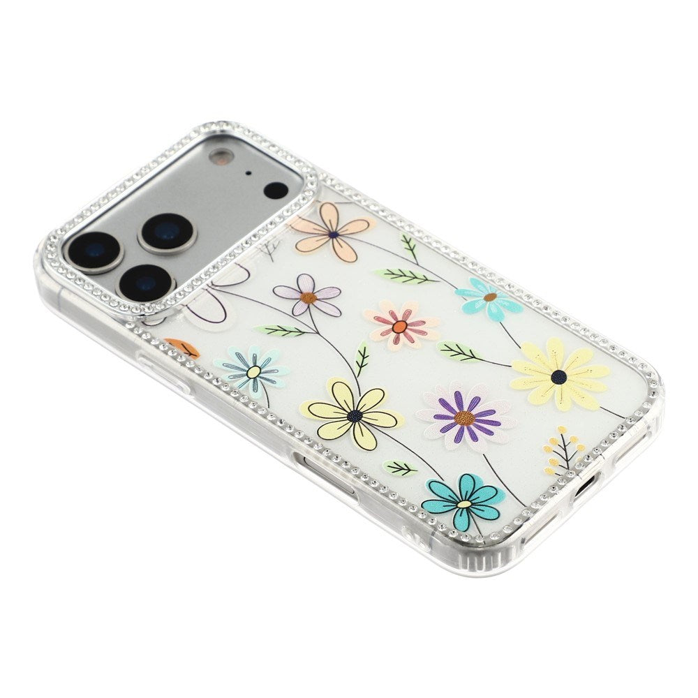 iPhone 17 Pro Max EIDERWOOD Hybridskal med Strass & Blommönster - Vit / Flerfärgade Blommor