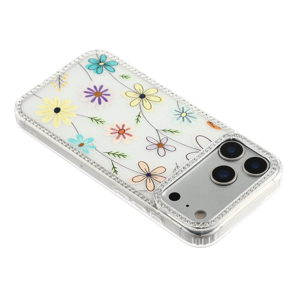 iPhone 17 Pro Max EIDERWOOD Hybridskal med Strass & Blommönster - Vit / Flerfärgade Blommor