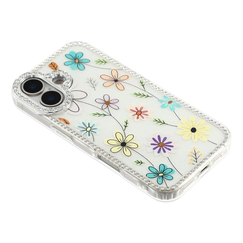 iPhone 17 EIDERWOOD Hybridskal med Strass & Blommönster - Vit / Flerfärgad Blommor