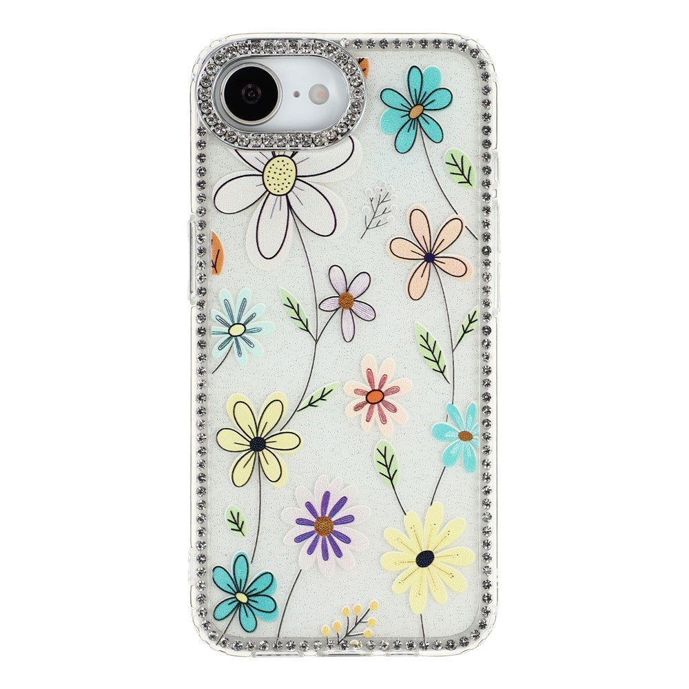 iPhone 17e / 16e EIDERWOOD Hybridskal med Strass & Blommönster - Vit / Flerfärgad Blommor