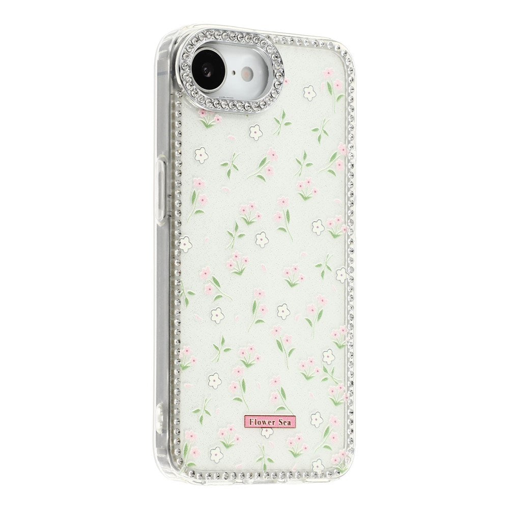 iPhone 17e / 16e EIDERWOOD Hybridskal med Strass & Blommönster - Vit / Vårblommor