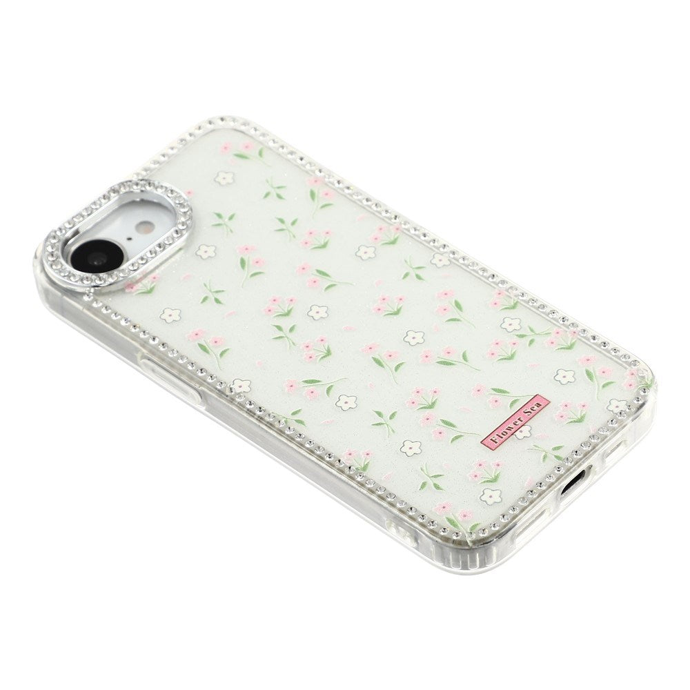 iPhone 17e / 16e EIDERWOOD Hybridskal med Strass & Blommönster - Vit / Vårblommor