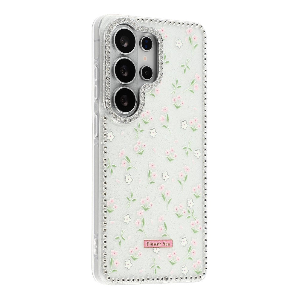 Samsung Galaxy S26 Ultra EIDERWOOD Hybridskal med Strass & Blommönster - Vit / Vårblommor