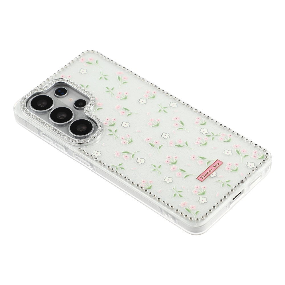 Samsung Galaxy S26 Ultra EIDERWOOD Hybridskal med Strass & Blommönster - Vit / Vårblommor