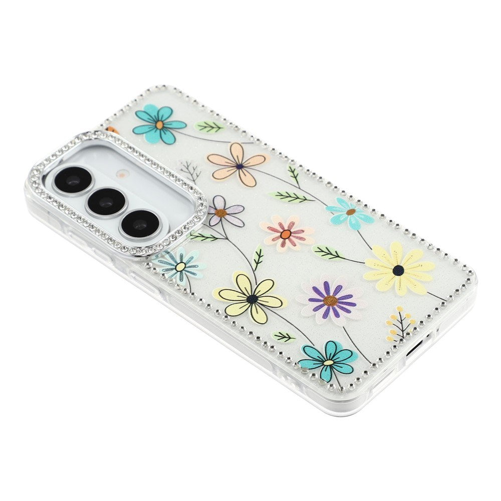 Samsung Galaxy S26 EIDERWOOD Hybridskal med Strass & Blommönster - Vit / Flerfärgade Blommor
