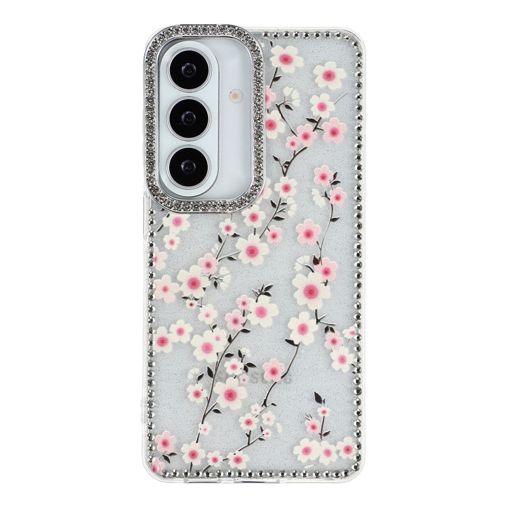 Samsung Galaxy S26 EIDERWOOD Hybridskal med Strass & Blommönster - Genomskinlig / Körsbärsblommor