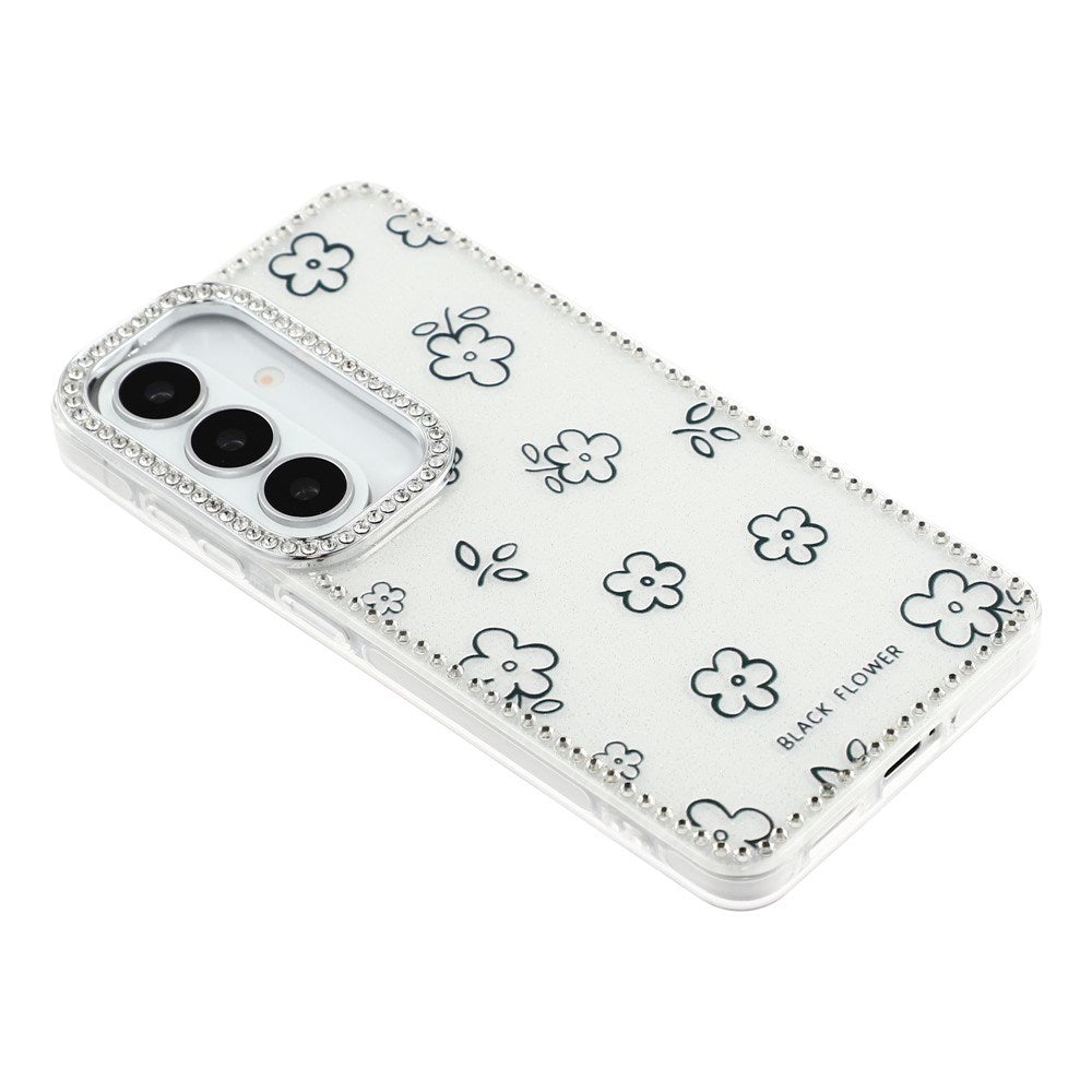 Samsung Galaxy S26 EIDERWOOD Hybridskal med Strass & Blommönster - Vit / Blommor