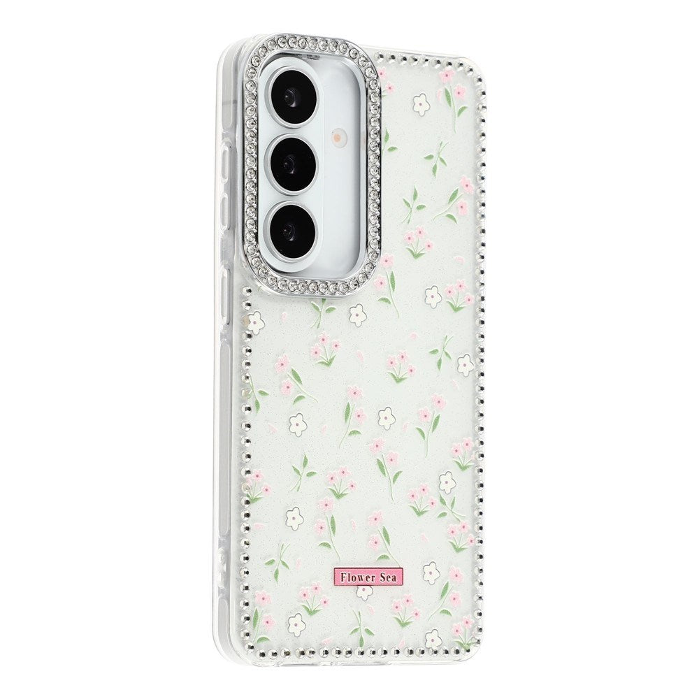 Samsung Galaxy S26 EIDERWOOD Hybridskal med Strass & Blommönster - Vit / Vårblommor