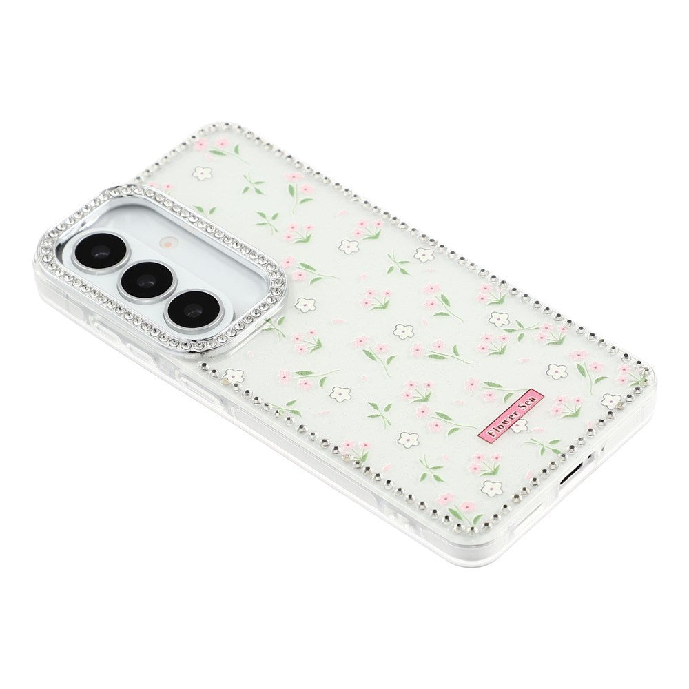 Samsung Galaxy S26 EIDERWOOD Hybridskal med Strass & Blommönster - Vit / Vårblommor