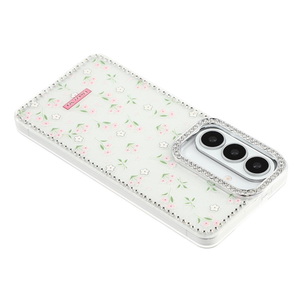 Samsung Galaxy S26 EIDERWOOD Hybridskal med Strass & Blommönster - Vit / Vårblommor