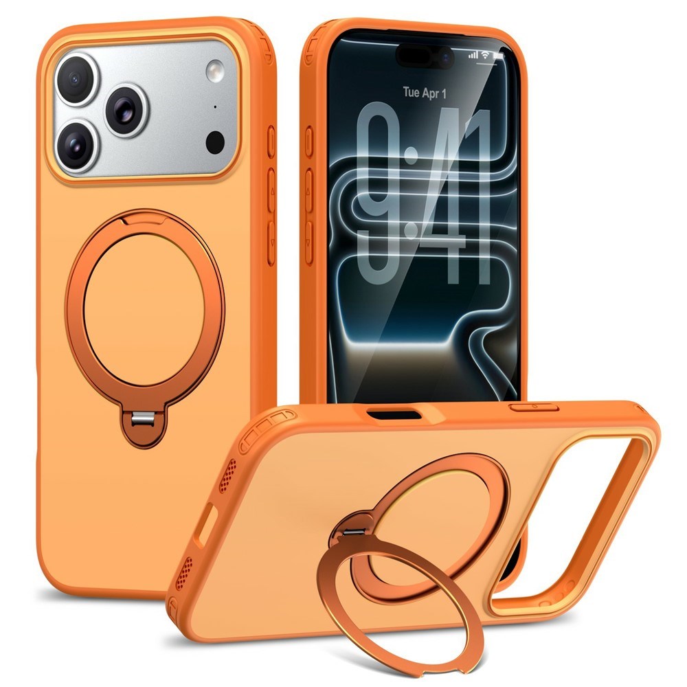 iPhone 18 Pro / 17 Pro EIDERWOOD Hybrid Plast Skal m. Roterbart Kickstand - MagSafe Kompatibel - Orange
