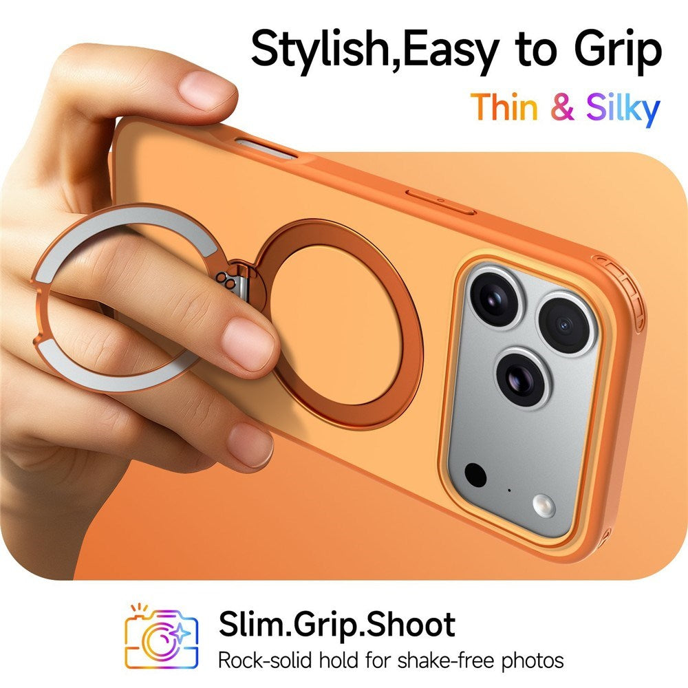 iPhone 18 Pro / 17 Pro EIDERWOOD Hybrid Plast Skal m. Roterbart Kickstand - MagSafe Kompatibel - Orange