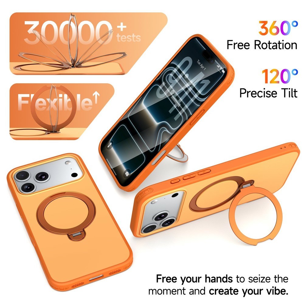iPhone 18 Pro / 17 Pro EIDERWOOD Hybrid Plast Skal m. Roterbart Kickstand - MagSafe Kompatibel - Orange