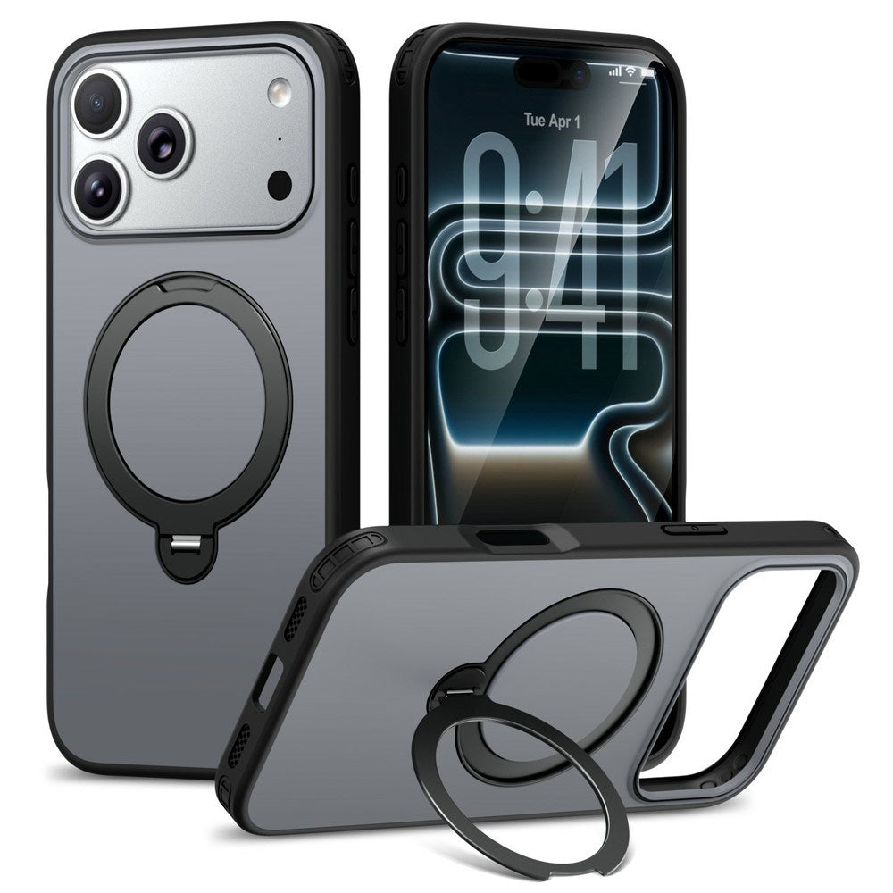iPhone 18 Pro / 17 Pro EIDERWOOD Hybrid Plast Skal m. Roterbart Kickstand - MagSafe Kompatibel - Svart