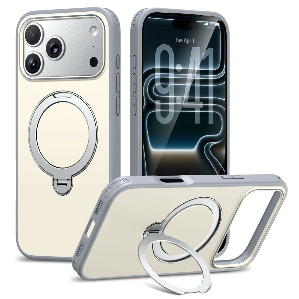 iPhone 18 Pro / 17 Pro EIDERWOOD Hybrid Plast Skal m. Roterbart Kickstand - MagSafe Kompatibel - Vit