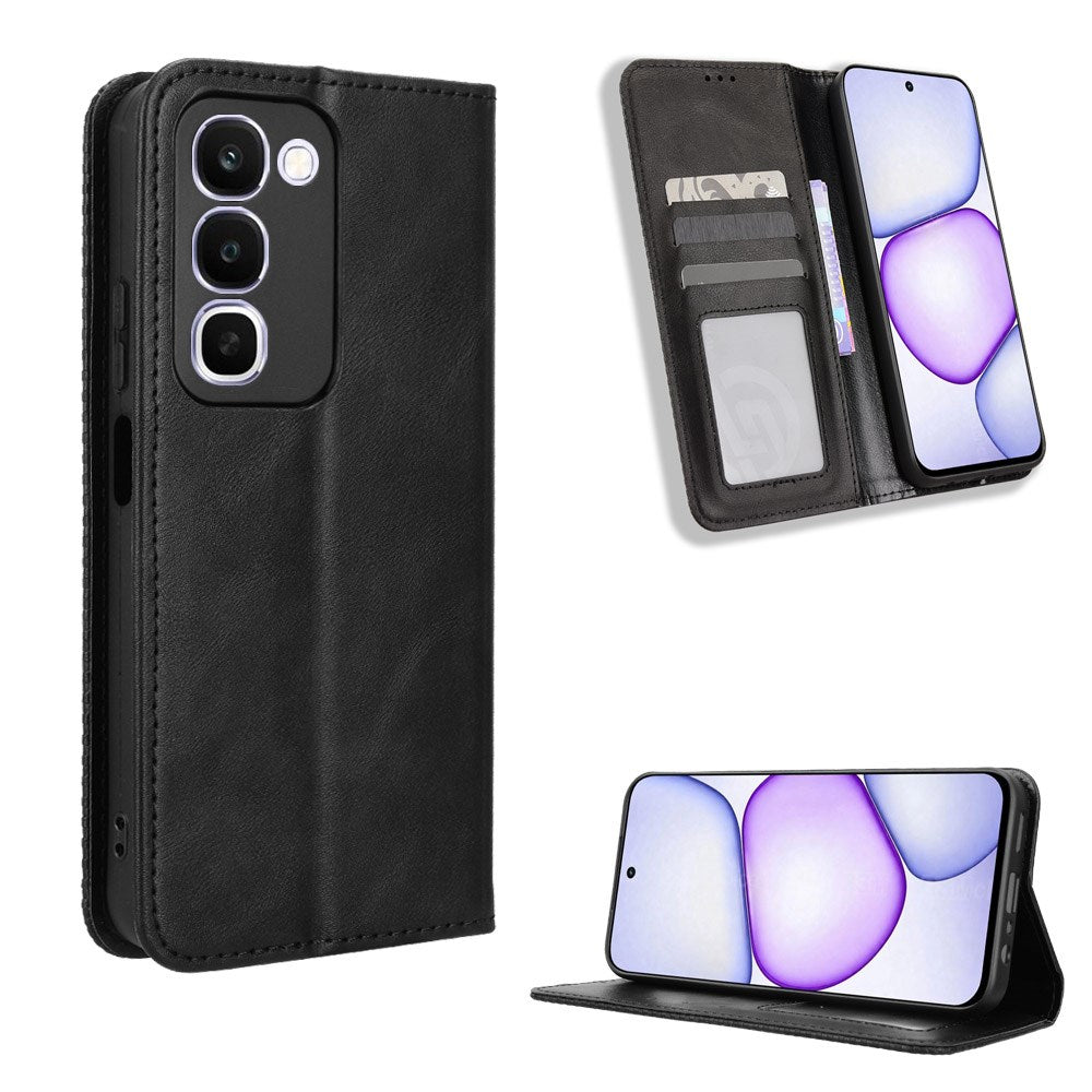 Realme C100 EIDERWOOD Konstläder Fodral m. Korthållare & Stativfunktion - Svart