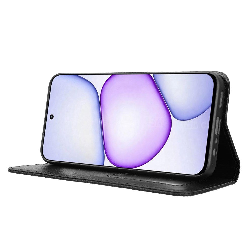 Realme C100 EIDERWOOD Konstläder Fodral m. Korthållare & Stativfunktion - Svart