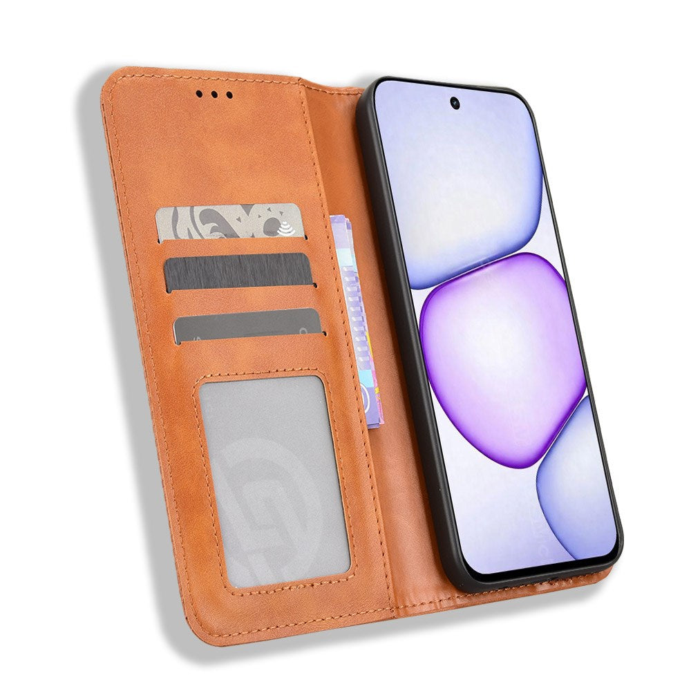Realme C100 EIDERWOOD Konstläder Fodral m. Korthållare & Stativfunktion - Brun