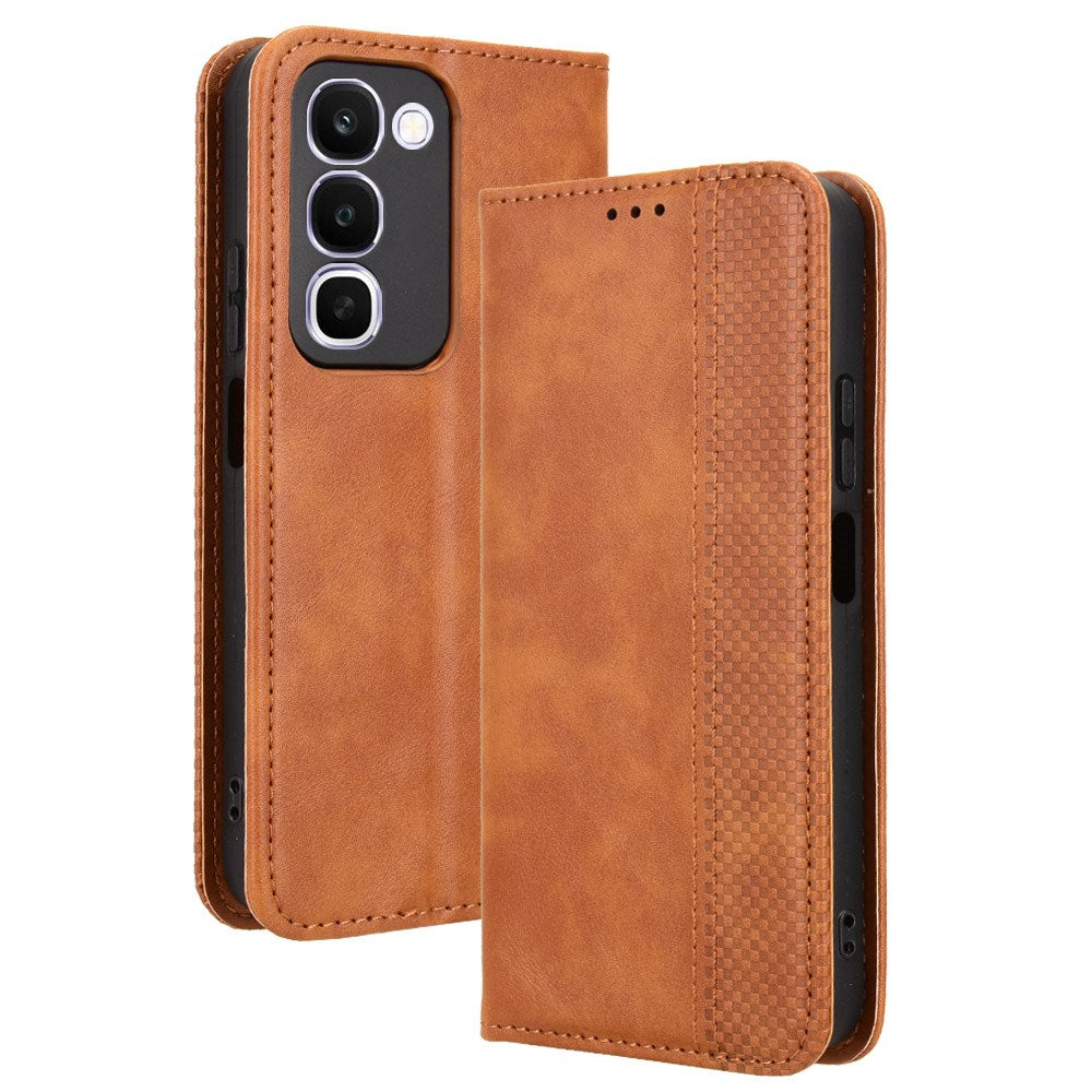 Realme C100 EIDERWOOD Konstläder Fodral m. Korthållare & Stativfunktion - Brun
