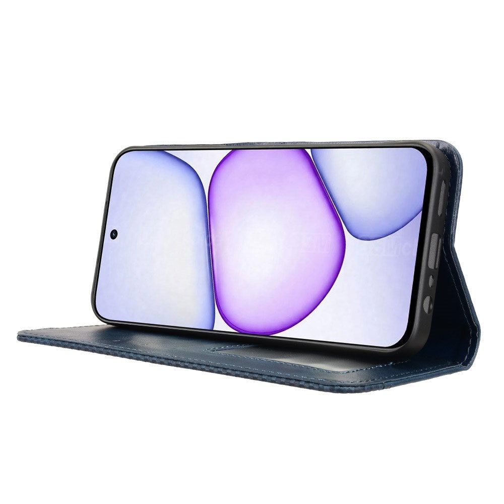 Realme C100 EIDERWOOD Konstläder Fodral m. Korthållare & Stativfunktion - Blå