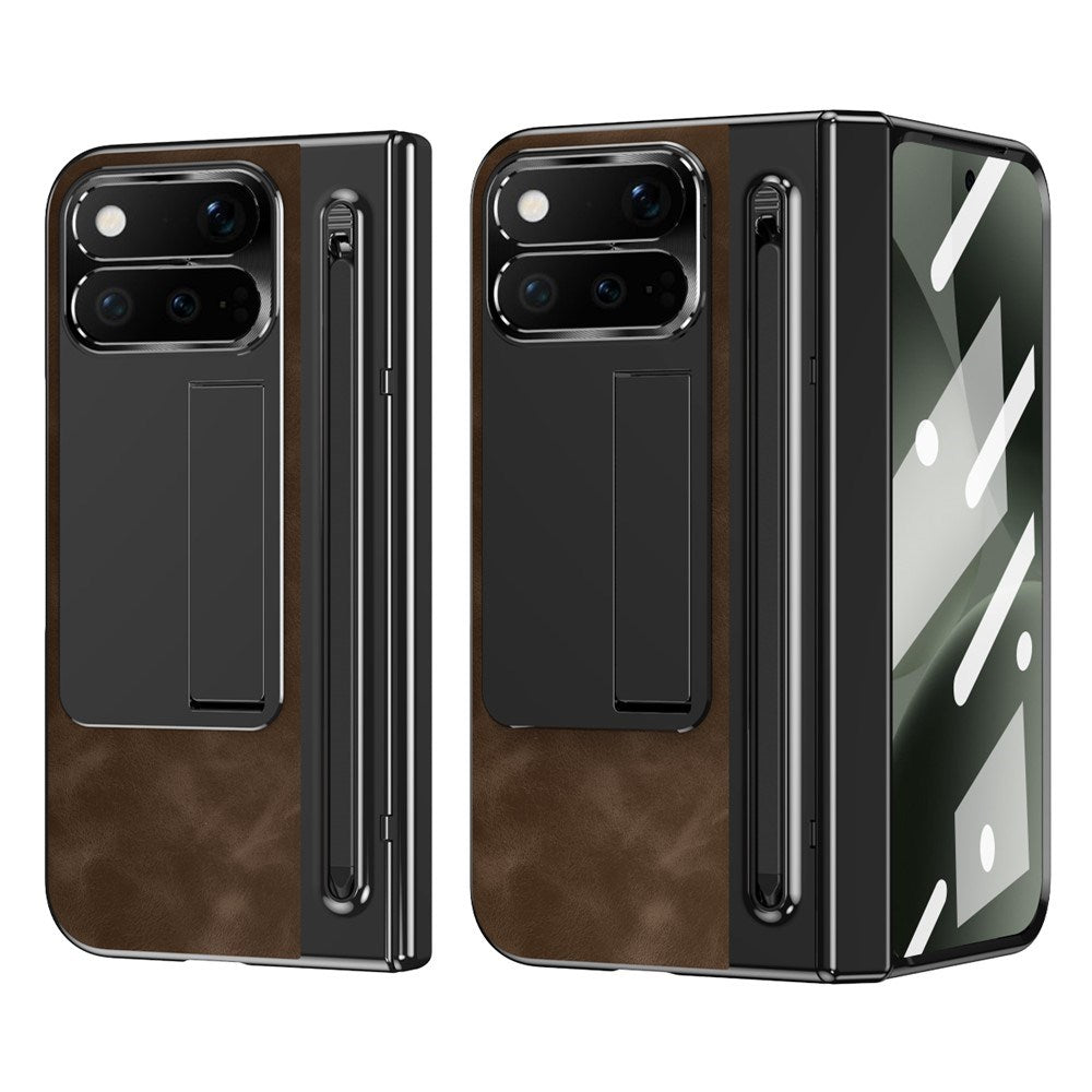 Google Pixel 11 Pro Fold EIDERWOOD Konstläderfodral med Härdat Glas - Mörkbrun / Svart