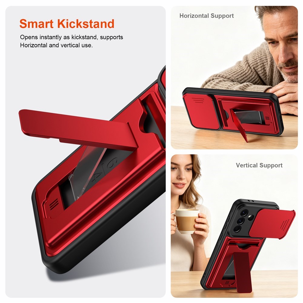 Samsung Galaxy A27 EIDERWOOD Hybrid Hantverkar Skal m. Korthållare & Cam Slider - Röd