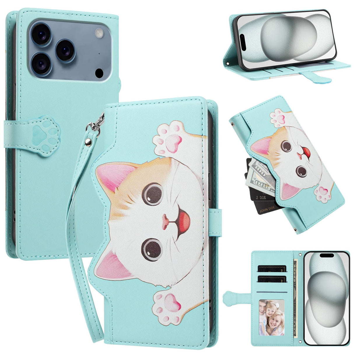 iPhone 18 Pro Max / 17 Pro Max Fodral med 3D-Kattöron - Korthållare & Stativfunktion - Blå
