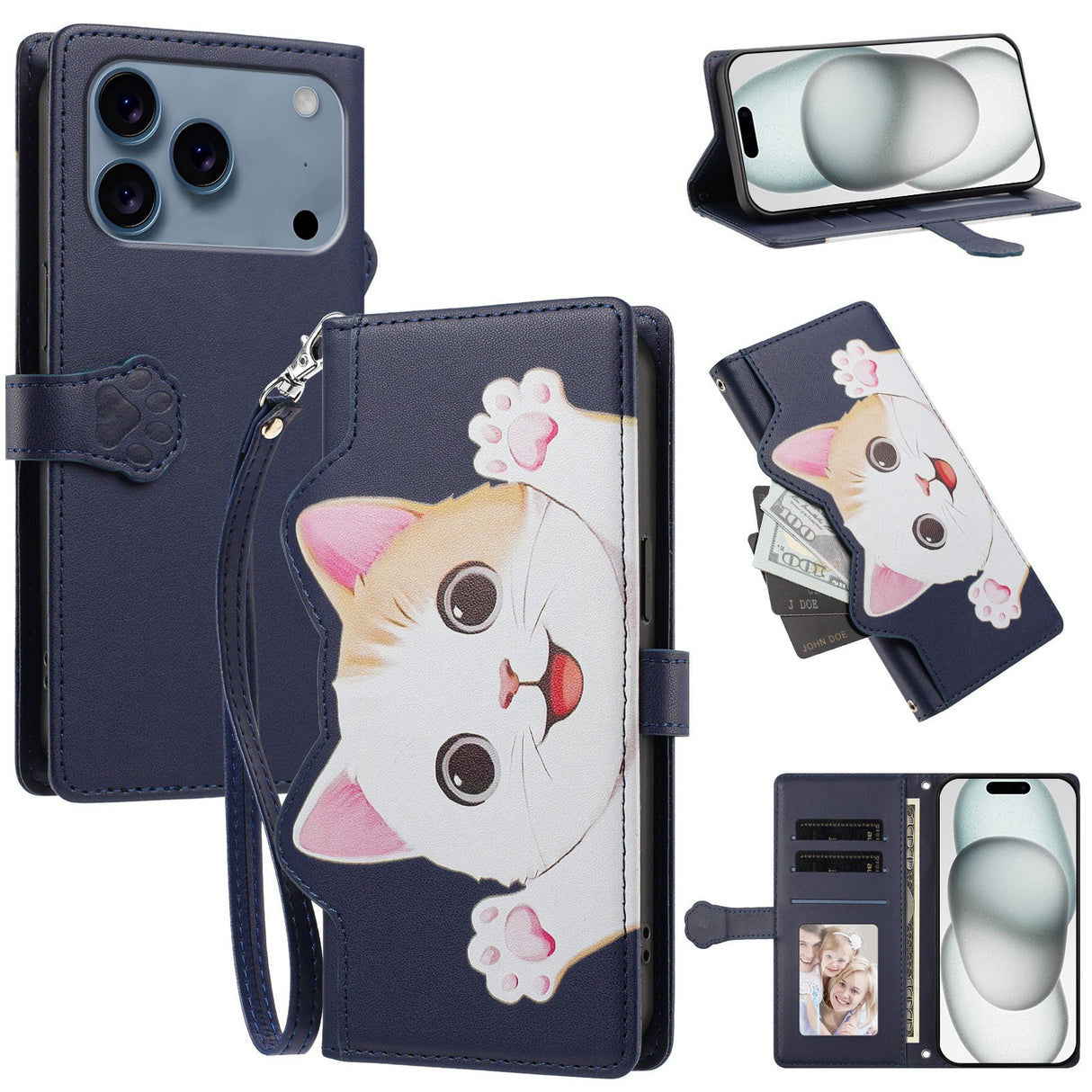 iPhone 18 Pro Max / 17 Pro Max Fodral med 3D-Kattöron - Korthållare & Stativfunktion - Lila