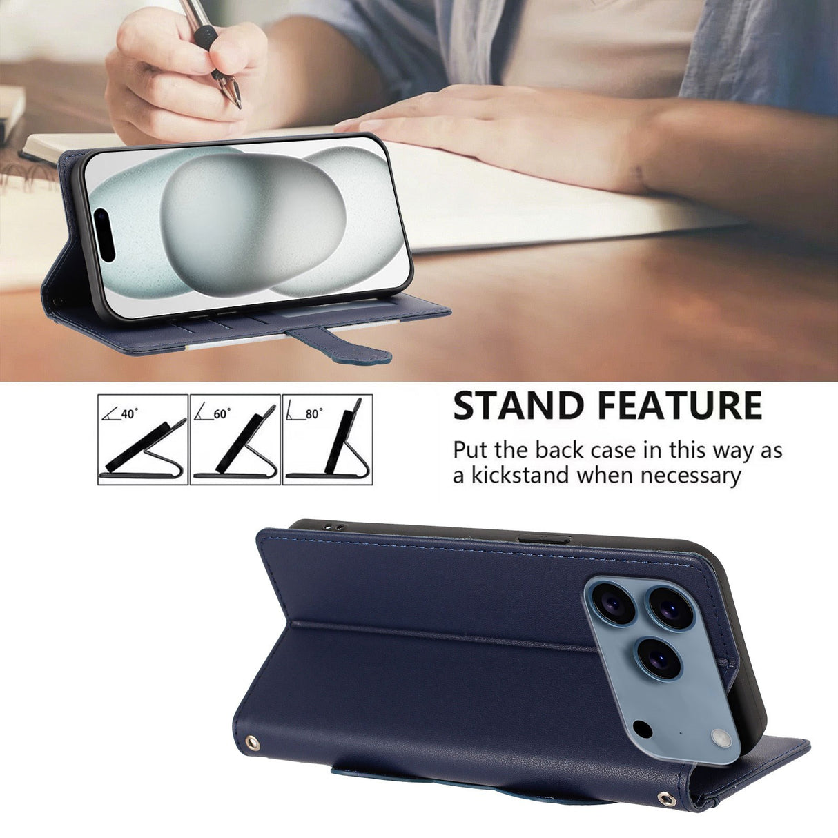 iPhone 18 Pro Max / 17 Pro Max Fodral med 3D-Kattöron - Korthållare & Stativfunktion - Lila