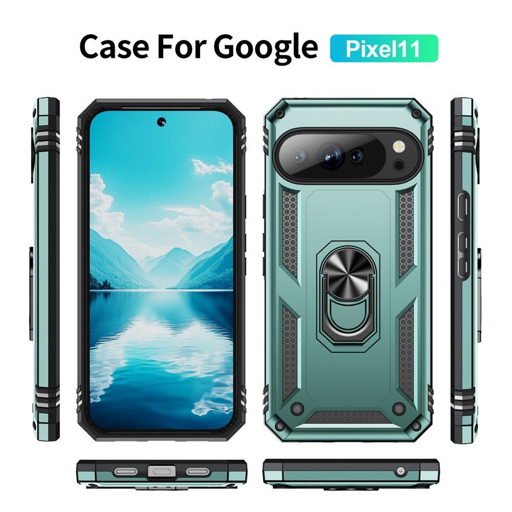 Google Pixel 11 / 11 Pro EIDERWOOD Hantverkare Skal med 360 Graders Roterbart Stativ - Turkos