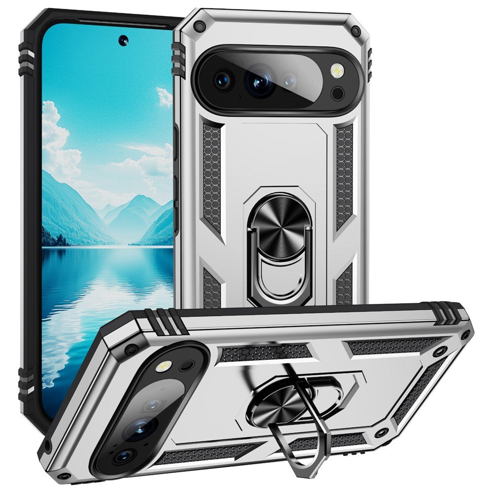 Google Pixel 11 / 11 Pro EIDERWOOD Hantverkare Skal med 360 Graders Roterbart Stativ - Silver