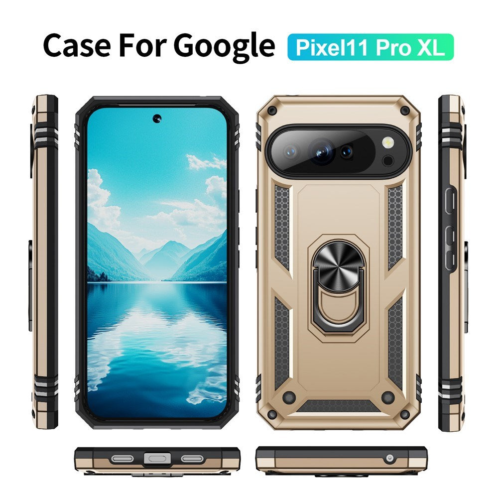 Google Pixel 11 Pro XL EIDERWOOD Hantverkare Skal med 360 Graders Roterbart Stativ - Guld