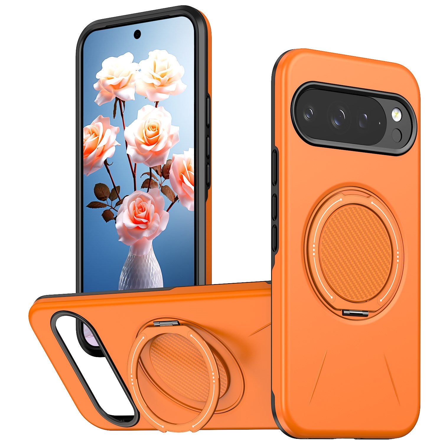 Google Pixel 11 / 11 Pro EIDERWOOD Hybrid Plast Skal med Roterbart Kickstand - MagSafe Kompatibel - Orange