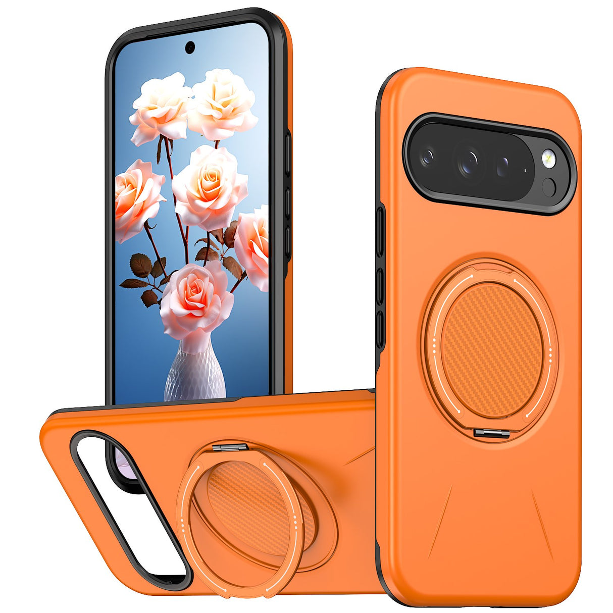 Google Pixel 11 / 11 Pro EIDERWOOD Hybrid Plast Skal med Roterbart Kickstand - MagSafe Kompatibel - Orange