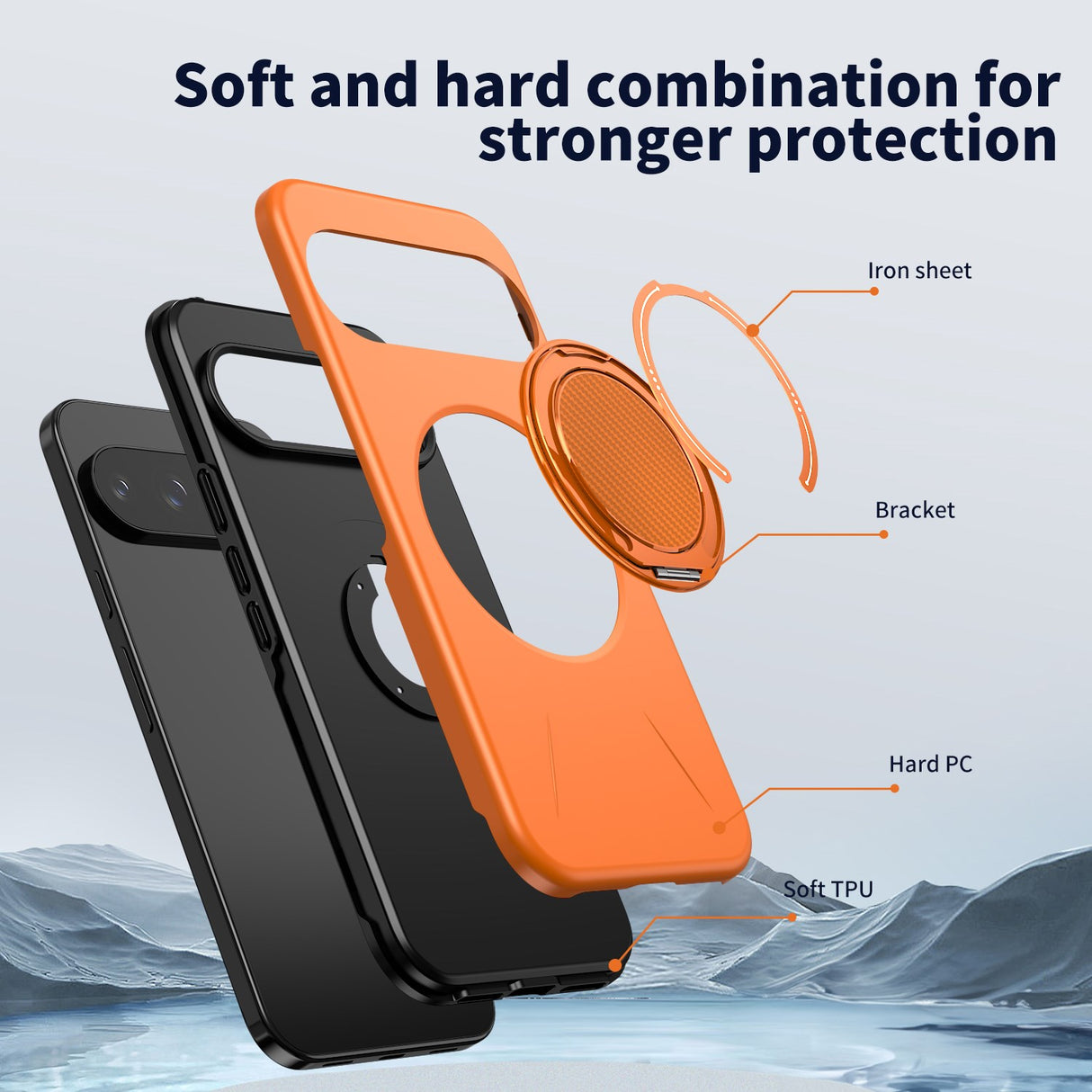 Google Pixel 11 / 11 Pro EIDERWOOD Hybrid Plast Skal med Roterbart Kickstand - MagSafe Kompatibel - Orange