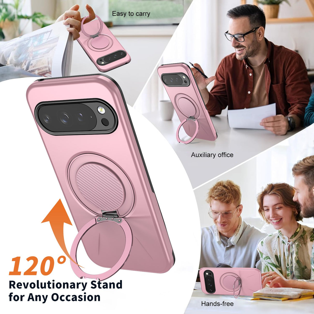 Google Pixel 11 / 11 Pro EIDERWOOD Hybrid Plast Skal med Roterbart Kickstand - MagSafe Kompatibel - Rosa