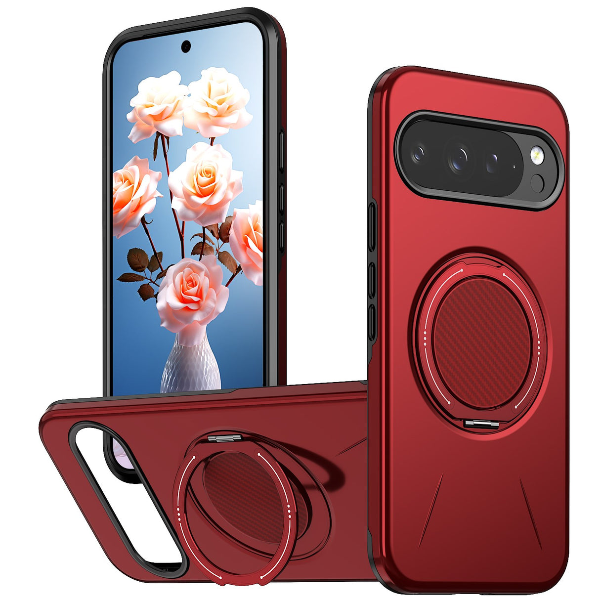 Google Pixel 11 / 11 Pro EIDERWOOD Hybrid Plast Skal med Roterbart Kickstand - MagSafe Kompatibel - Röd