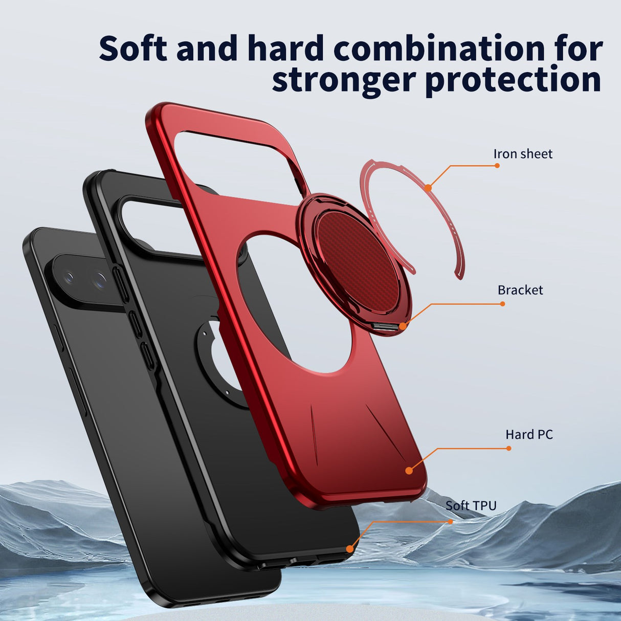 Google Pixel 11 / 11 Pro EIDERWOOD Hybrid Plast Skal med Roterbart Kickstand - MagSafe Kompatibel - Röd