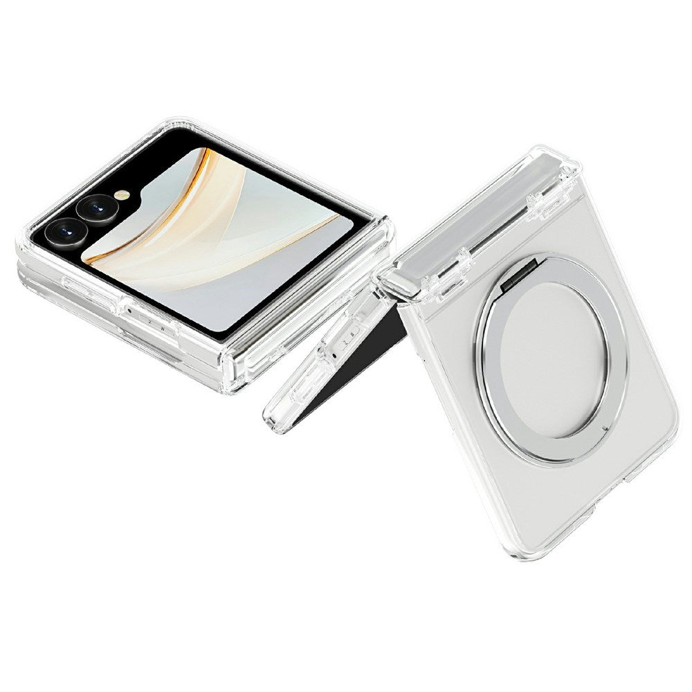 Samsung Galaxy Z Flip8 EIDERWOOD Hybrid Skal med Roterbart Stativ - Genomskinlig