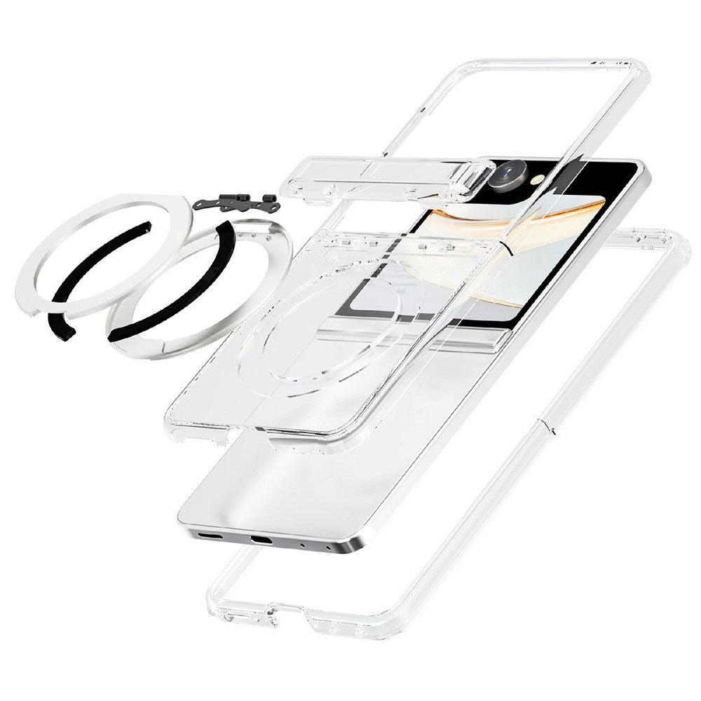 Samsung Galaxy Z Flip8 EIDERWOOD Hybrid Skal med Roterbart Stativ - Genomskinlig